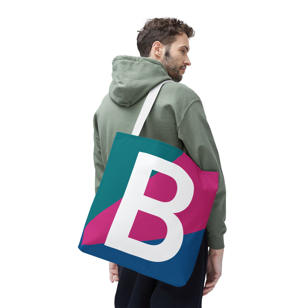 Monogram 'B' Colorblock Tote Bag — Personalized Initial B Shoulder Tote