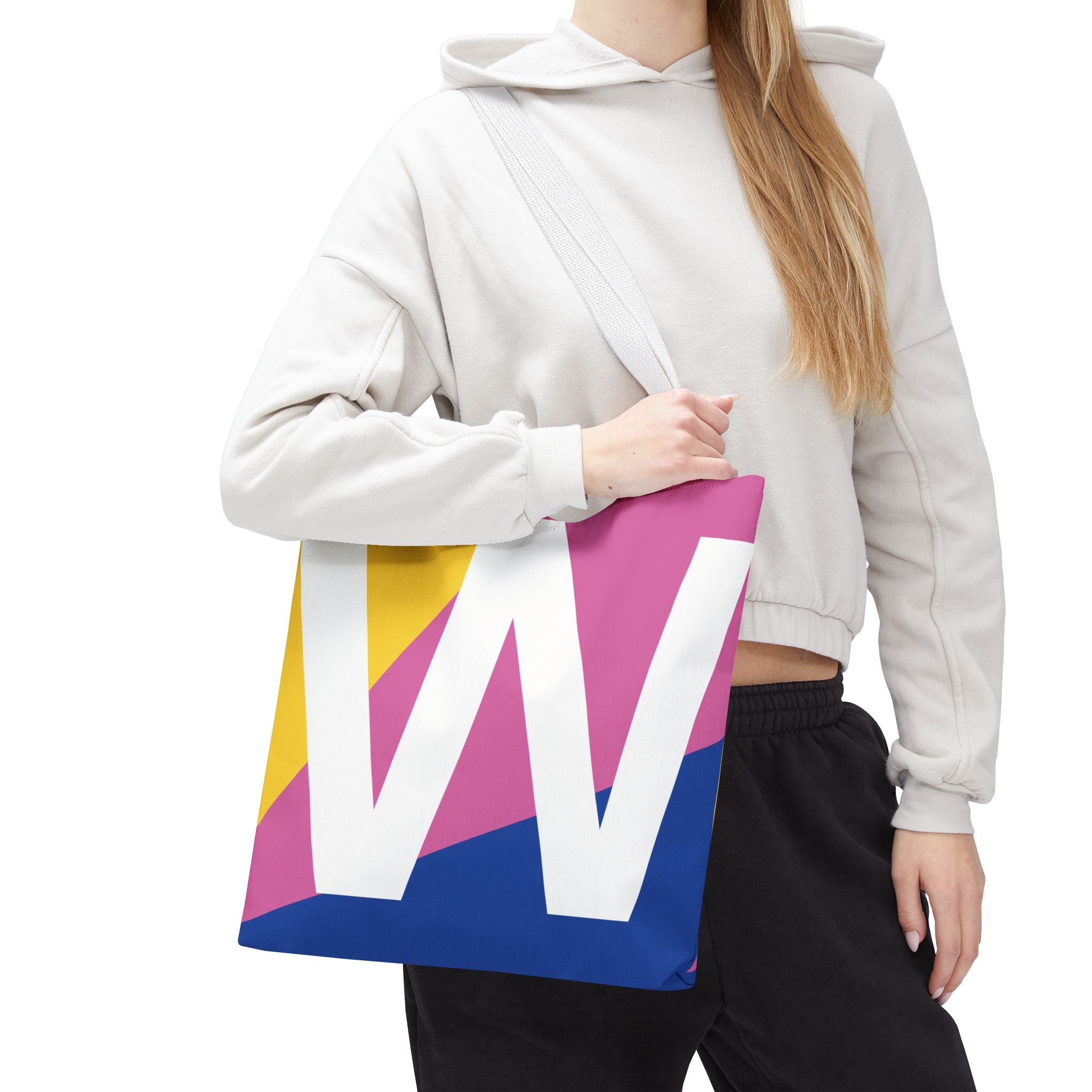 Monogram 'W' Colorblock Tote Bag — Personalized Initial W Shoulder Tote