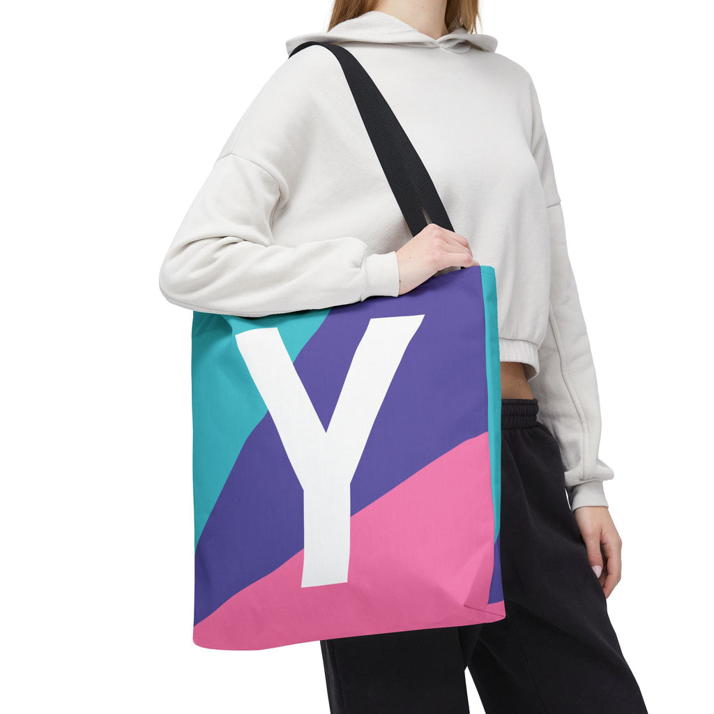 Monogram 'Y' Colorblock Tote Bag — Personalized Initial Y Shoulder Tote