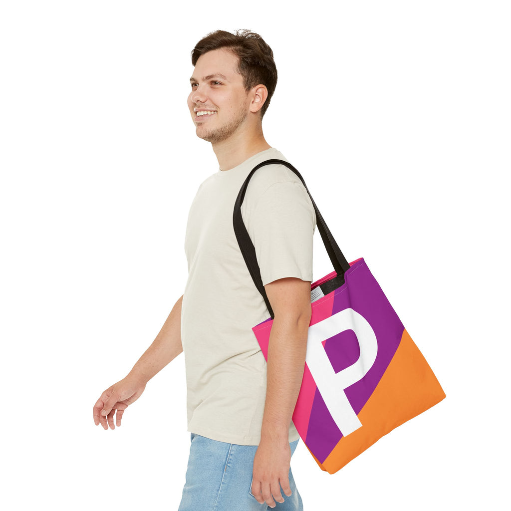 Monogram 'P' Colorblock Tote Bag — Personalized Initial P Shoulder Tote