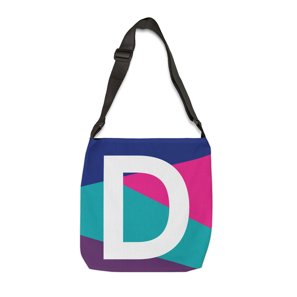 Initial Letter 'D' Colorblock Adjustable Tote Bag — Monogram Alphabet Shoulder Bag