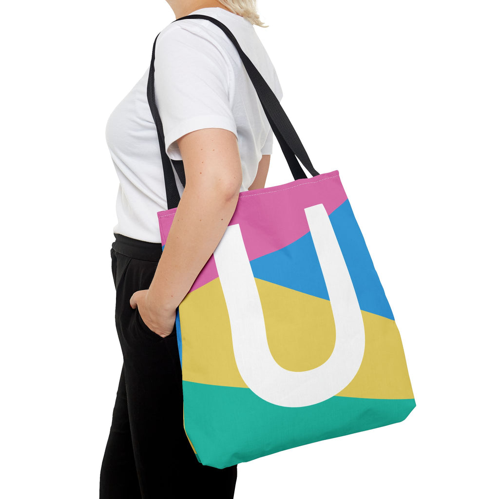 Monogram 'U' Colorblock Tote Bag — Personalized Initial U Shoulder Tote