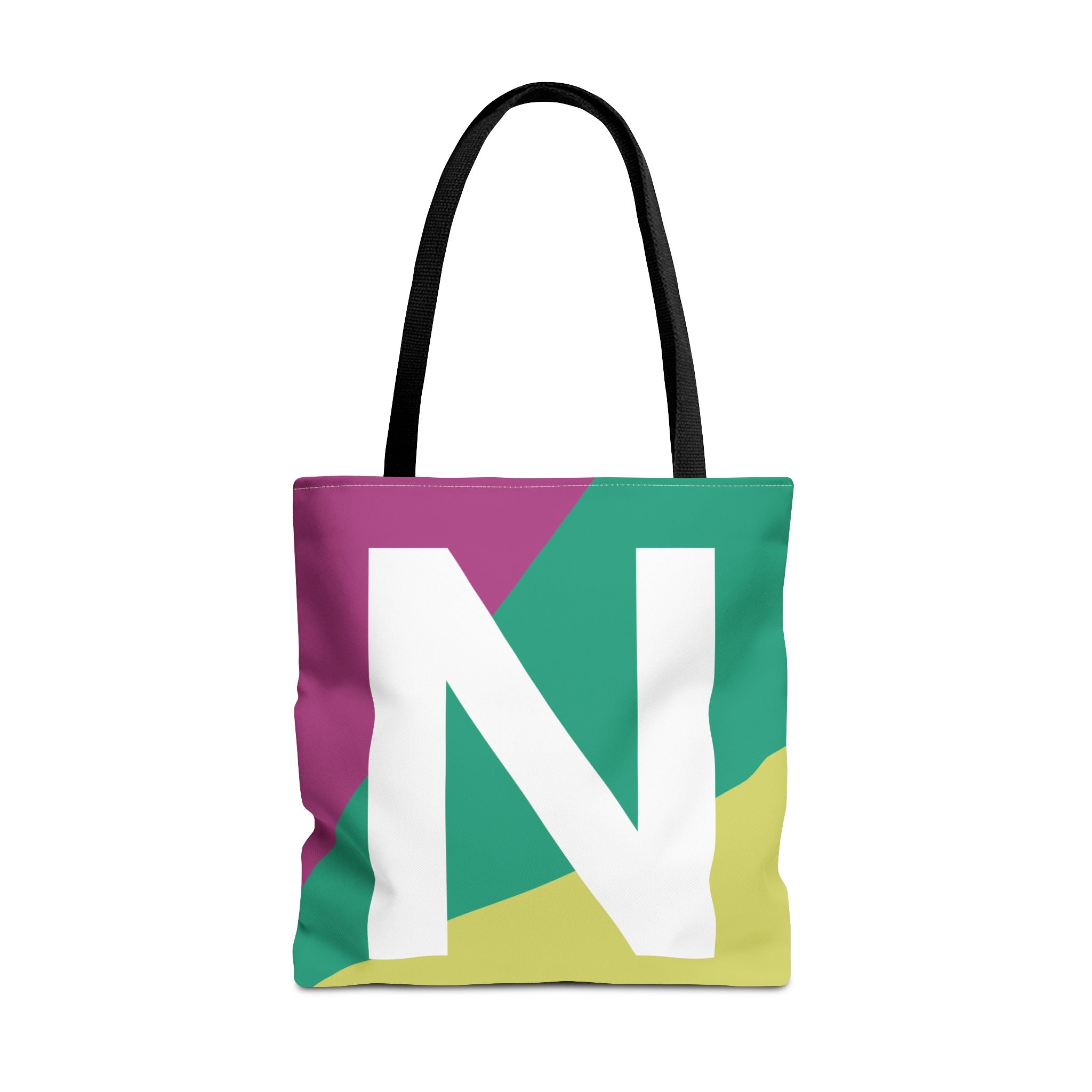 Monogram 'N' Colorblock Tote Bag — Personalized Initial N Shoulder Tote