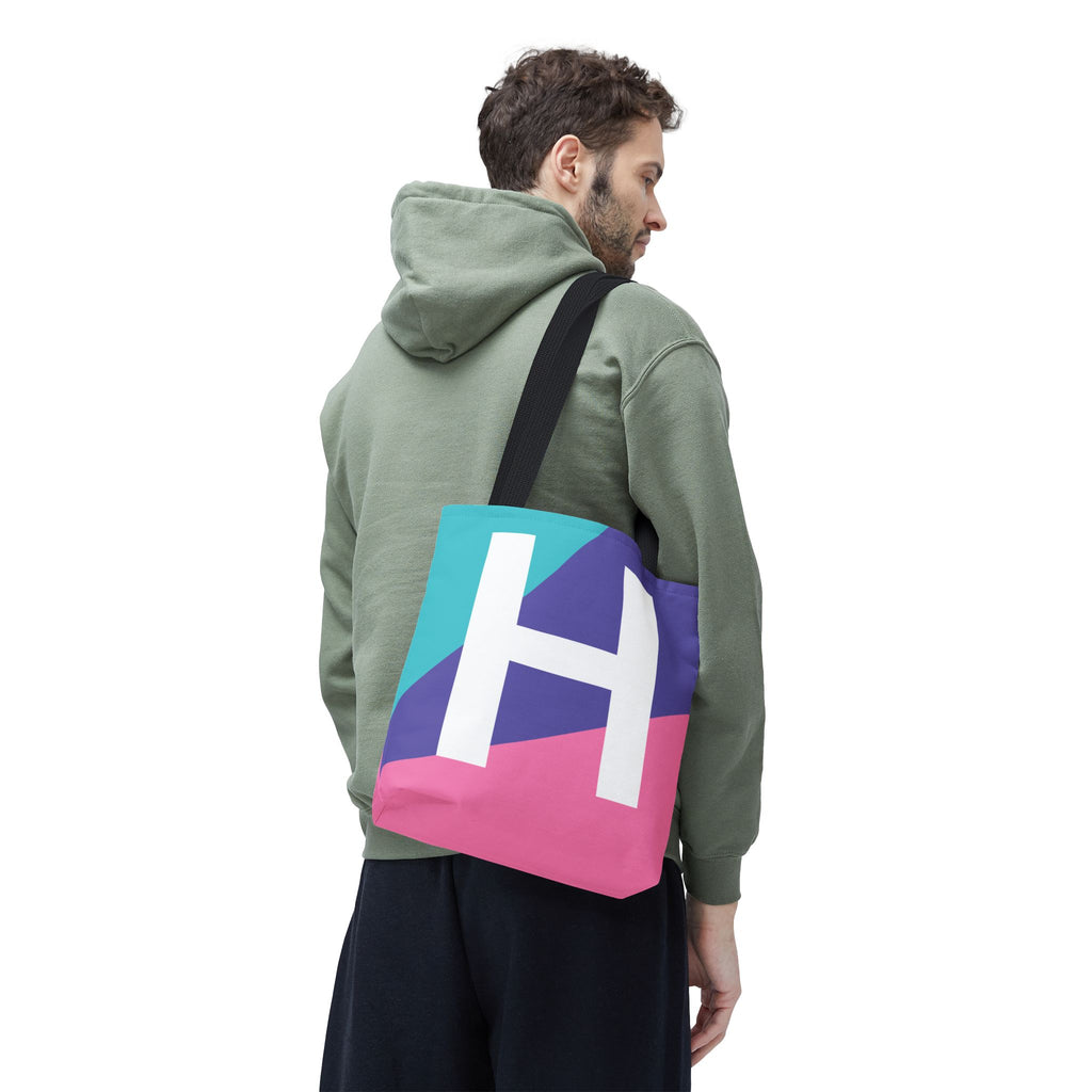Monogram 'H' Colorblock Tote Bag — Personalized Initial H Shoulder Tote