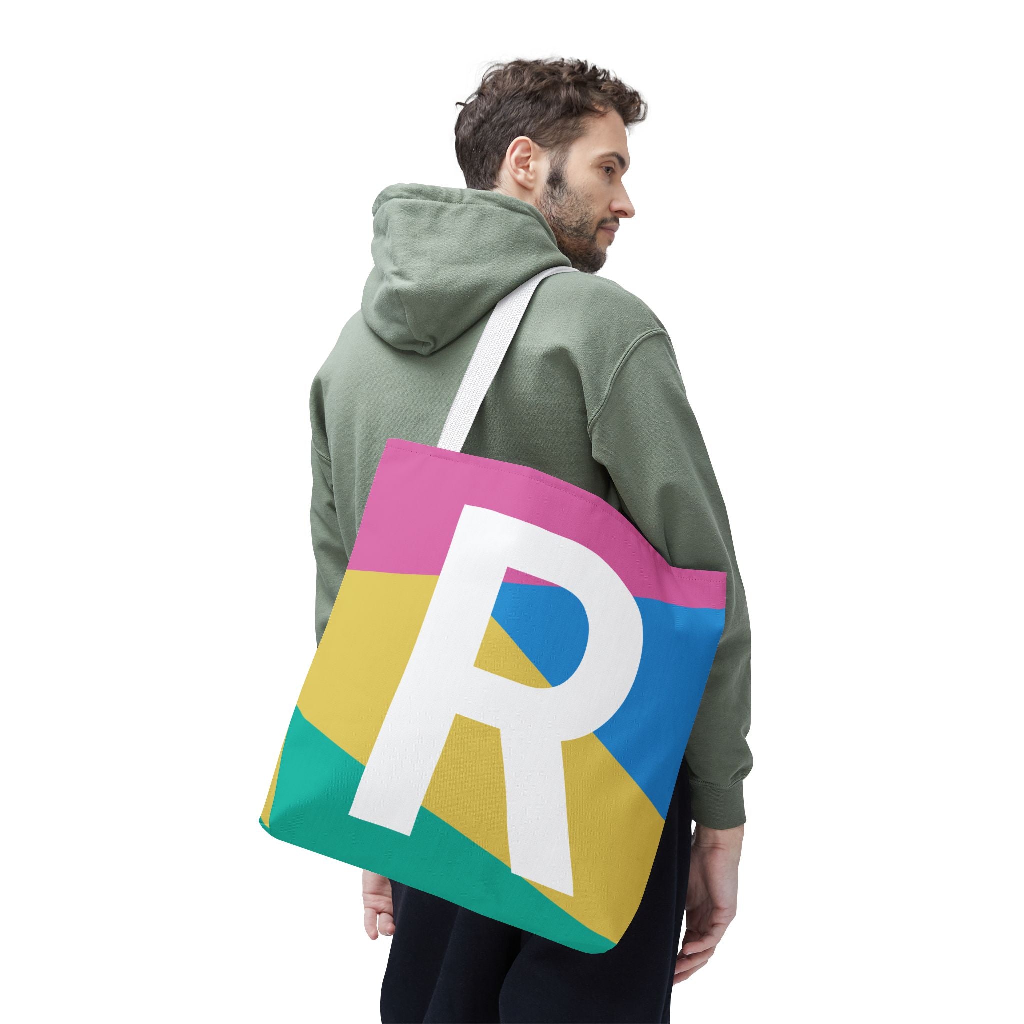 Monogram 'R' Colorblock Tote Bag — Personalized Initial R Shoulder Tote