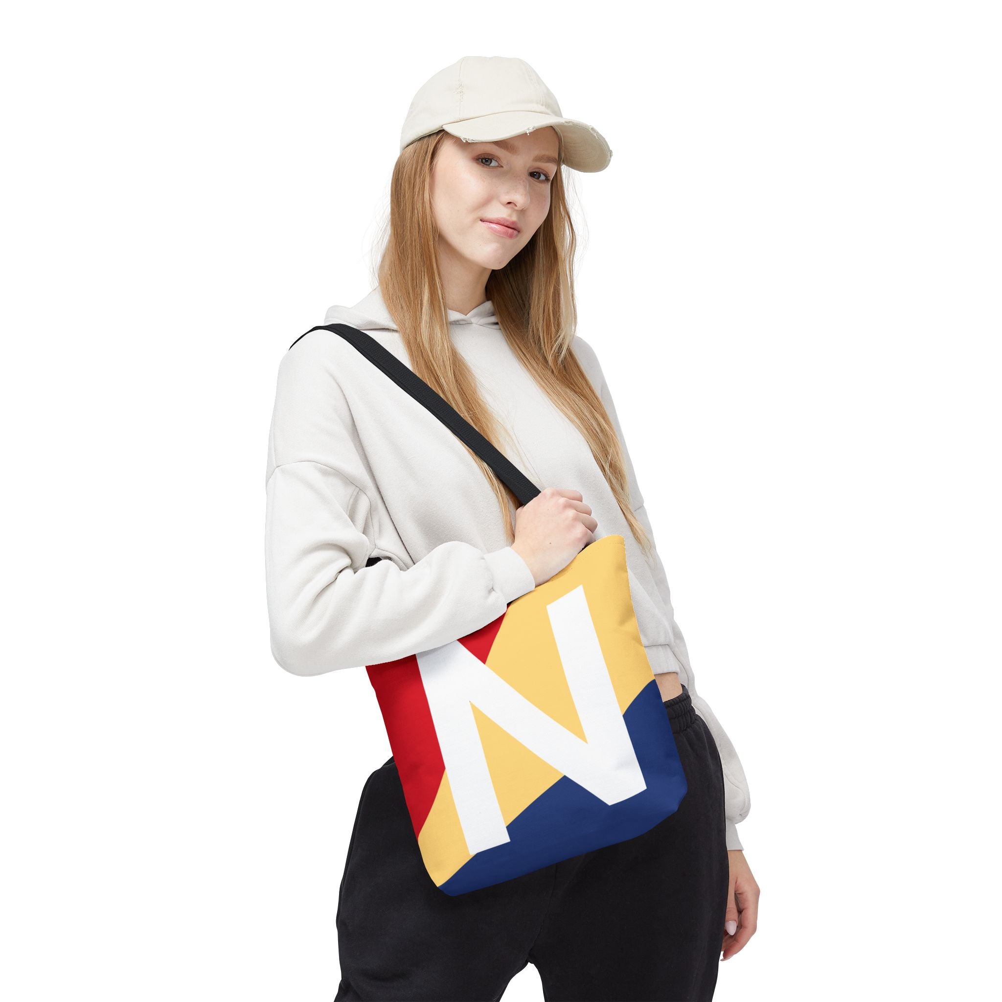 Monogram 'N' Colorblock Tote Bag — Personalized Initial N Shoulder Tote