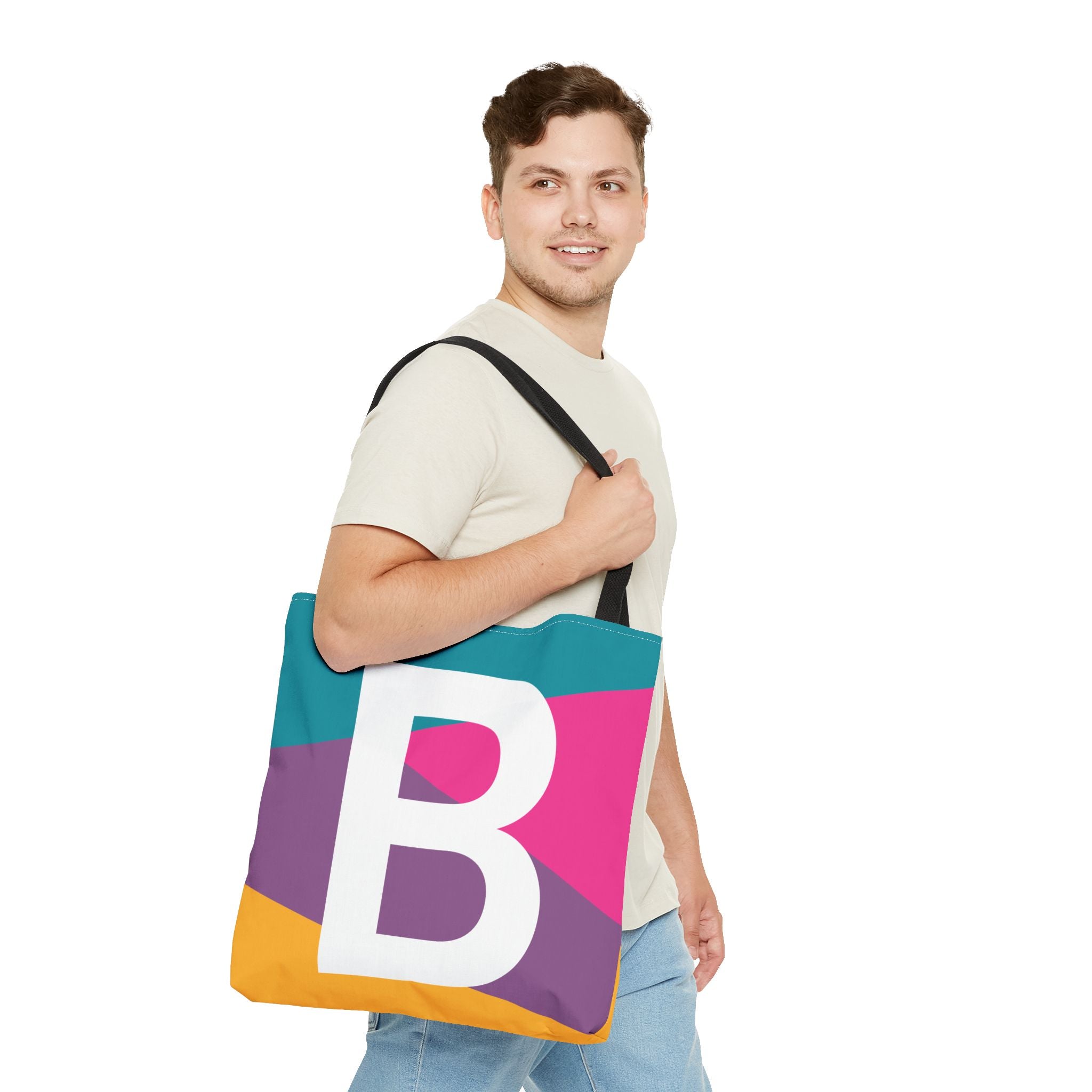 Monogram 'B' Colorblock Tote Bag — Personalized Initial A Shoulder Tote