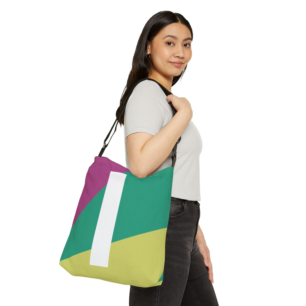 Initial Letter 'I' Colorblock Adjustable Tote Bag — Monogram Alphabet Shoulder Bag