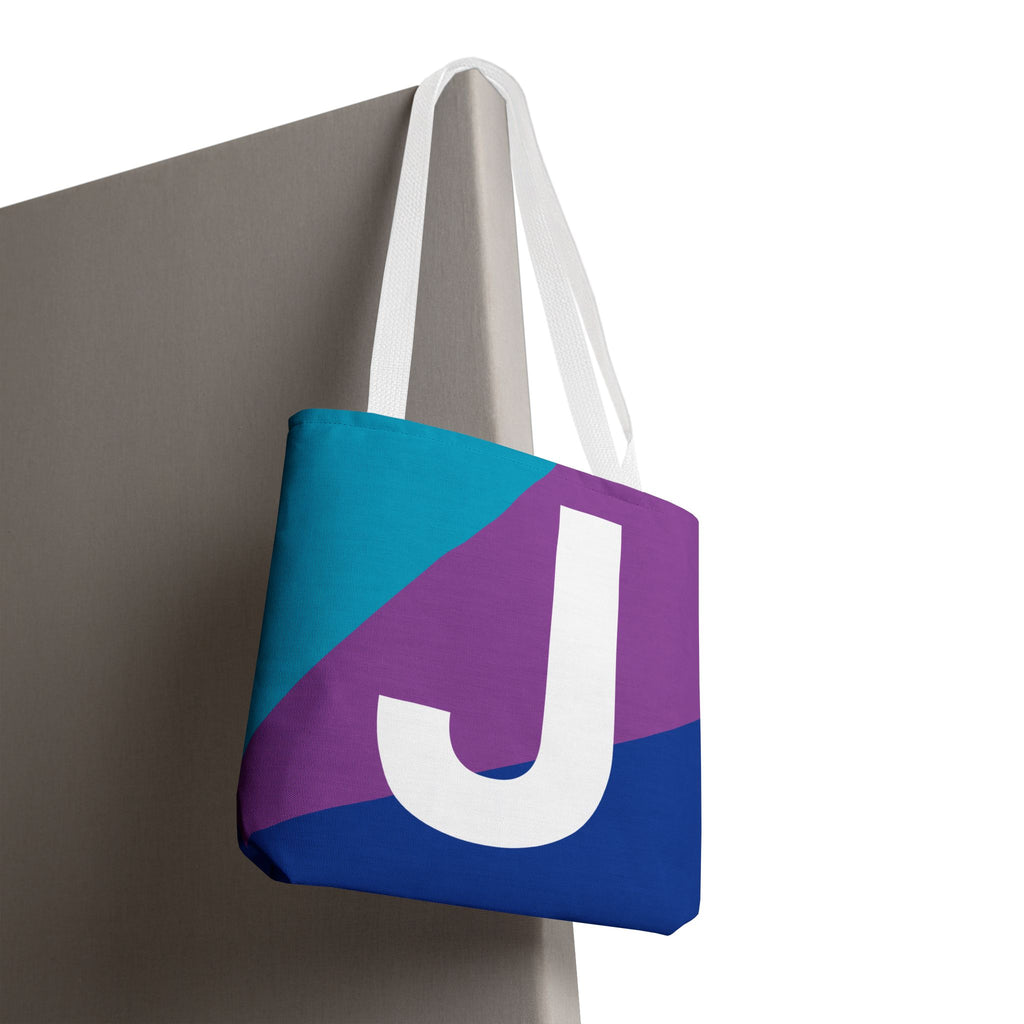 Monogram 'J' Colorblock Tote Bag — Personalized Initial J Shoulder Tote