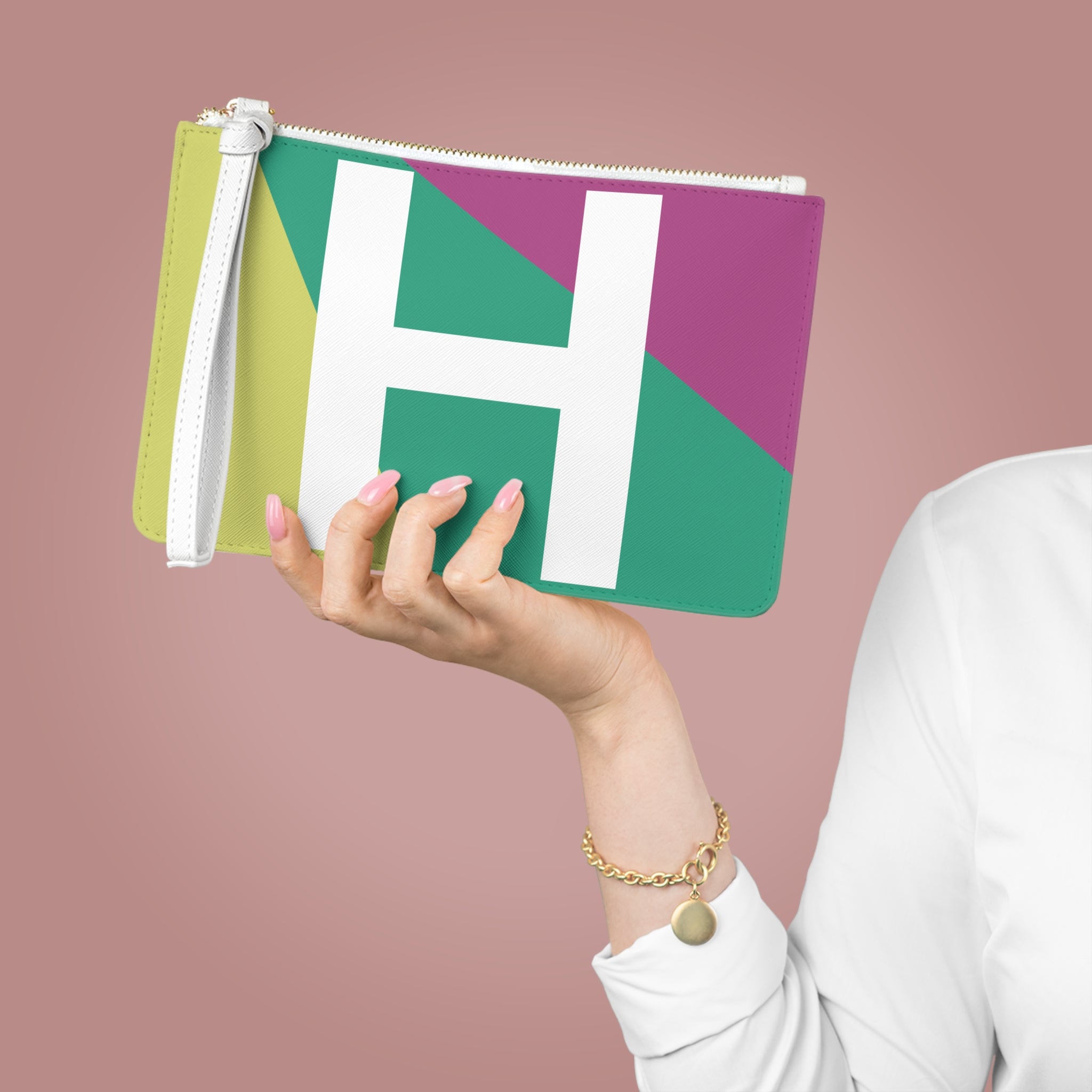 Monogram 'H' Colorblock Clutch Bag — Bold Geometric Wristlet for Everyday & Gifts