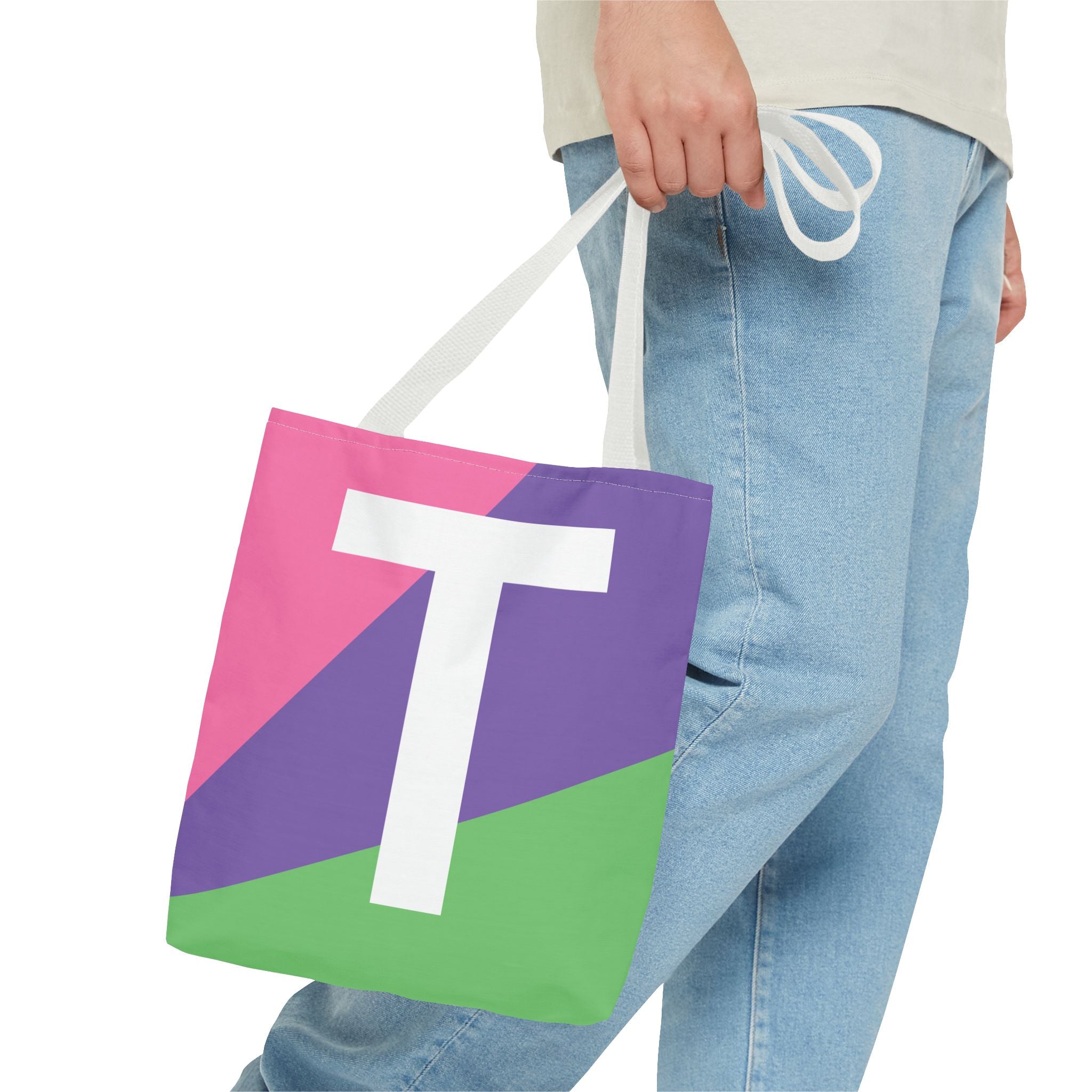Monogram 'T' Colorblock Tote Bag — Personalized Initial T Shoulder Tote