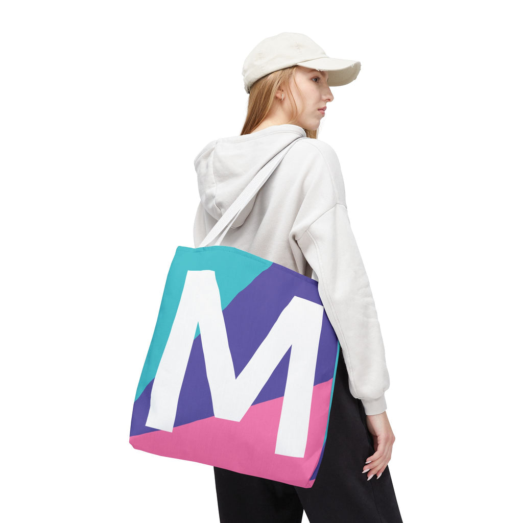 Monogram 'M' Colorblock Tote Bag — Personalized Initial M Shoulder Tote