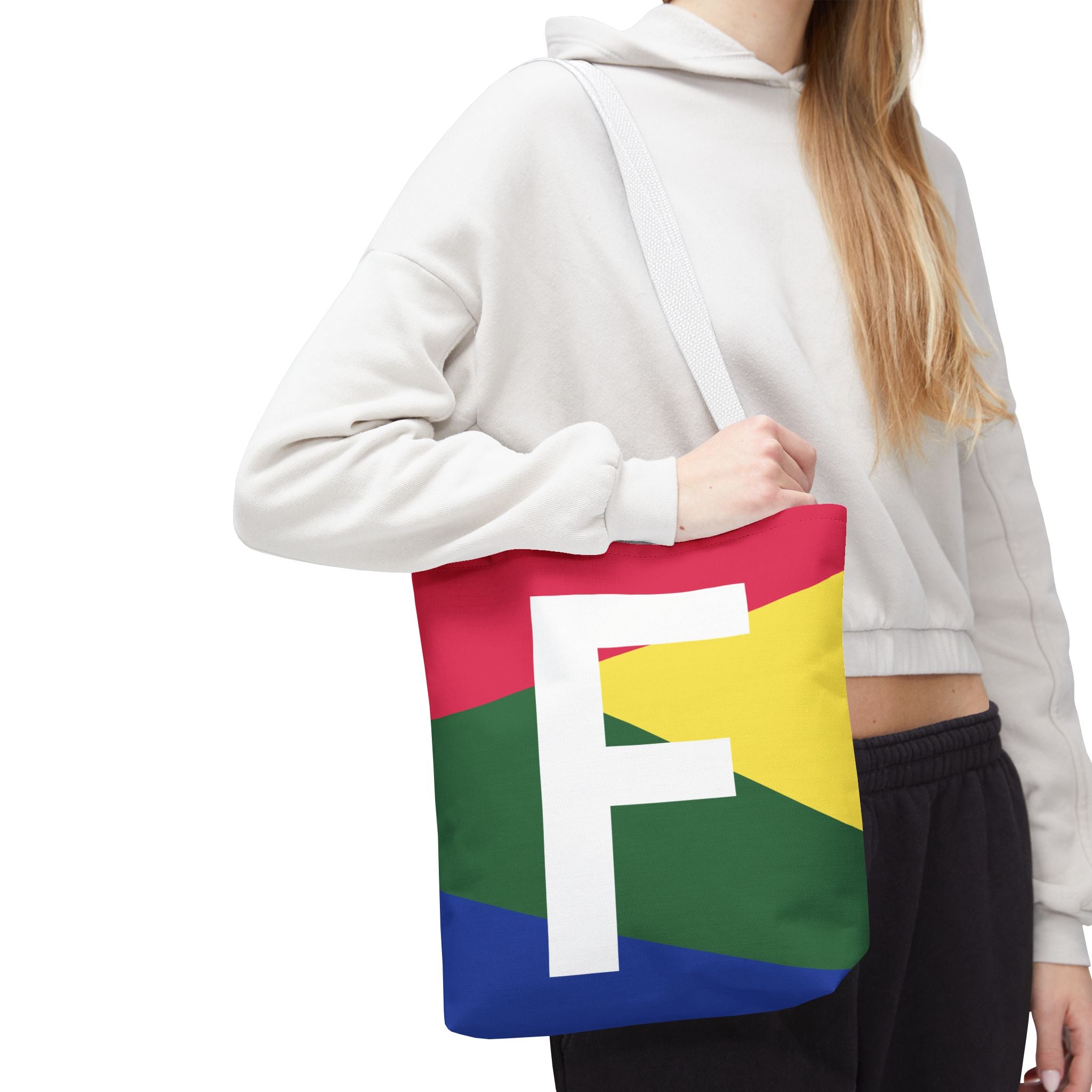 Monogram 'F' Colorblock Tote Bag — Personalized Initial F Shoulder Tote