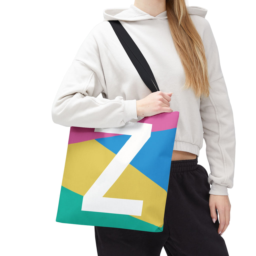 Monogram 'Z' Colorblock Tote Bag — Personalized Initial Z Shoulder Tote