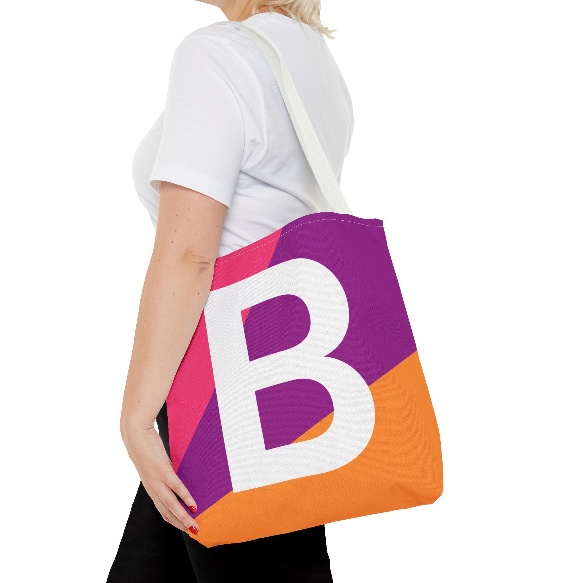 Monogram 'B' Colorblock Tote Bag — Personalized Initial B Shoulder Tote