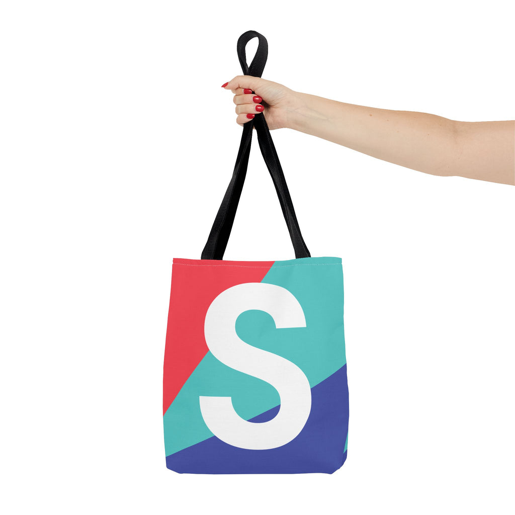 Monogram 'S' Colorblock Tote Bag — Personalized Initial S Shoulder Tote