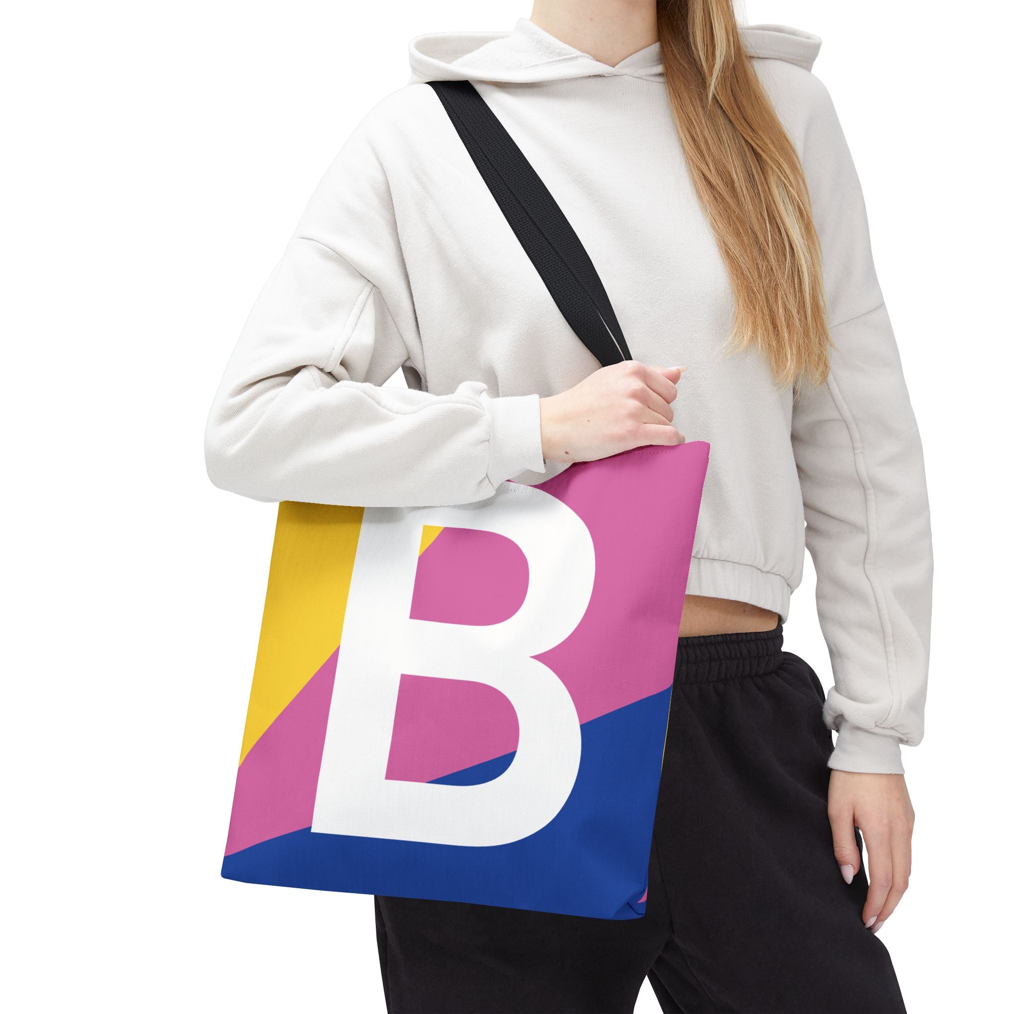Monogram 'B' Colorblock Tote Bag — Personalized Initial B Shoulder Tote