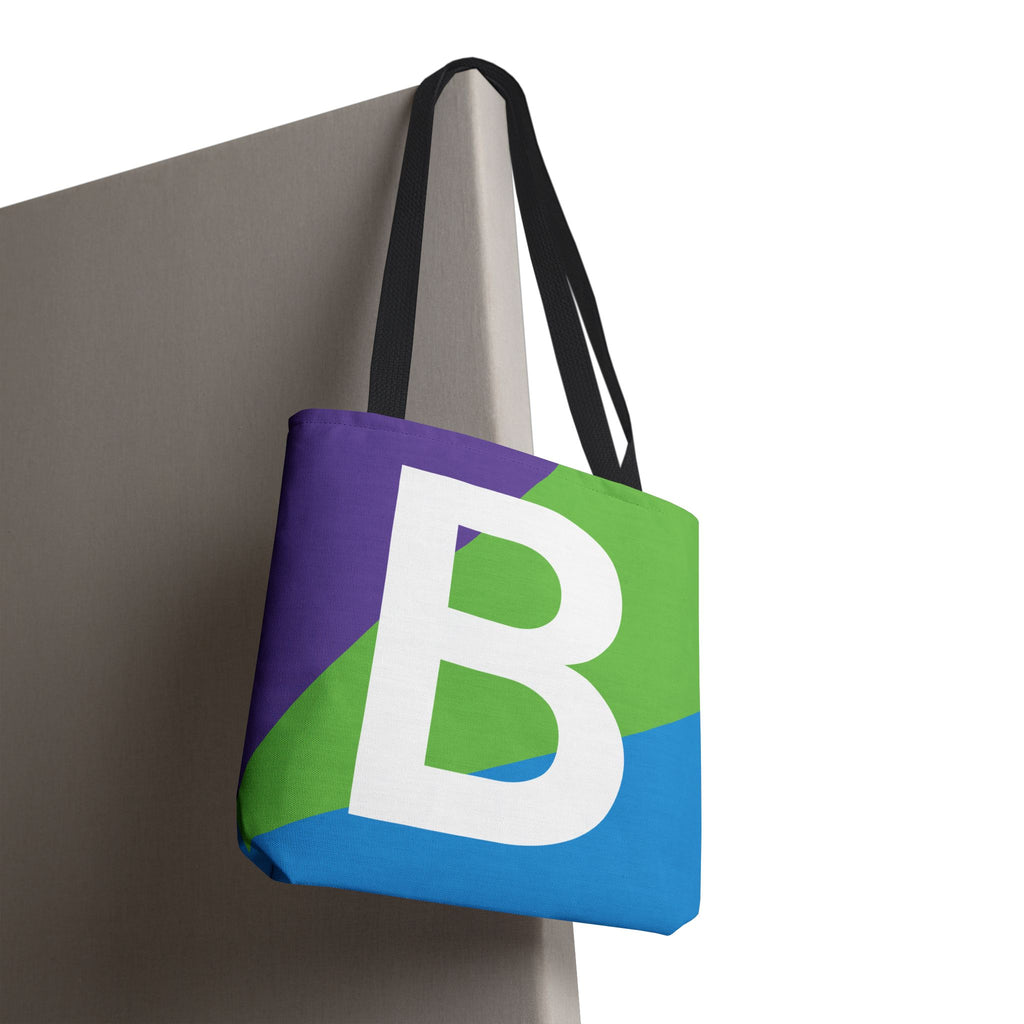 Monogram 'B' Colorblock Tote Bag — Personalized Initial B Shoulder Tote