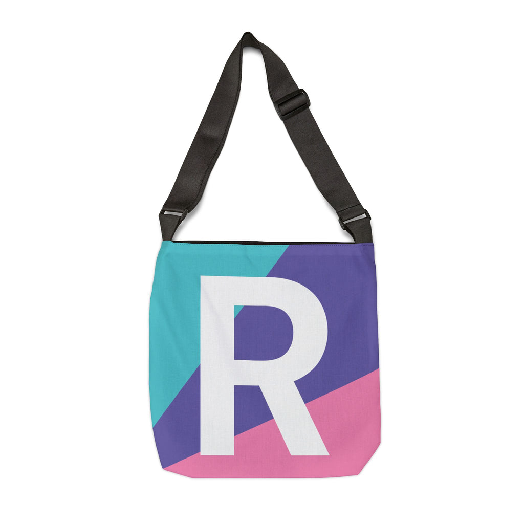 Initial Letter 'R' Colorblock Adjustable Tote Bag — Monogram Alphabet Shoulder Bag