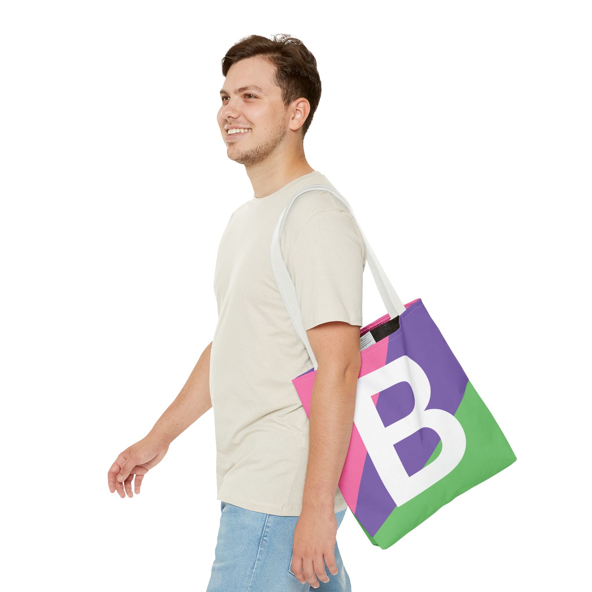 Monogram 'B' Colorblock Tote Bag — Personalized Initial B Shoulder Tote
