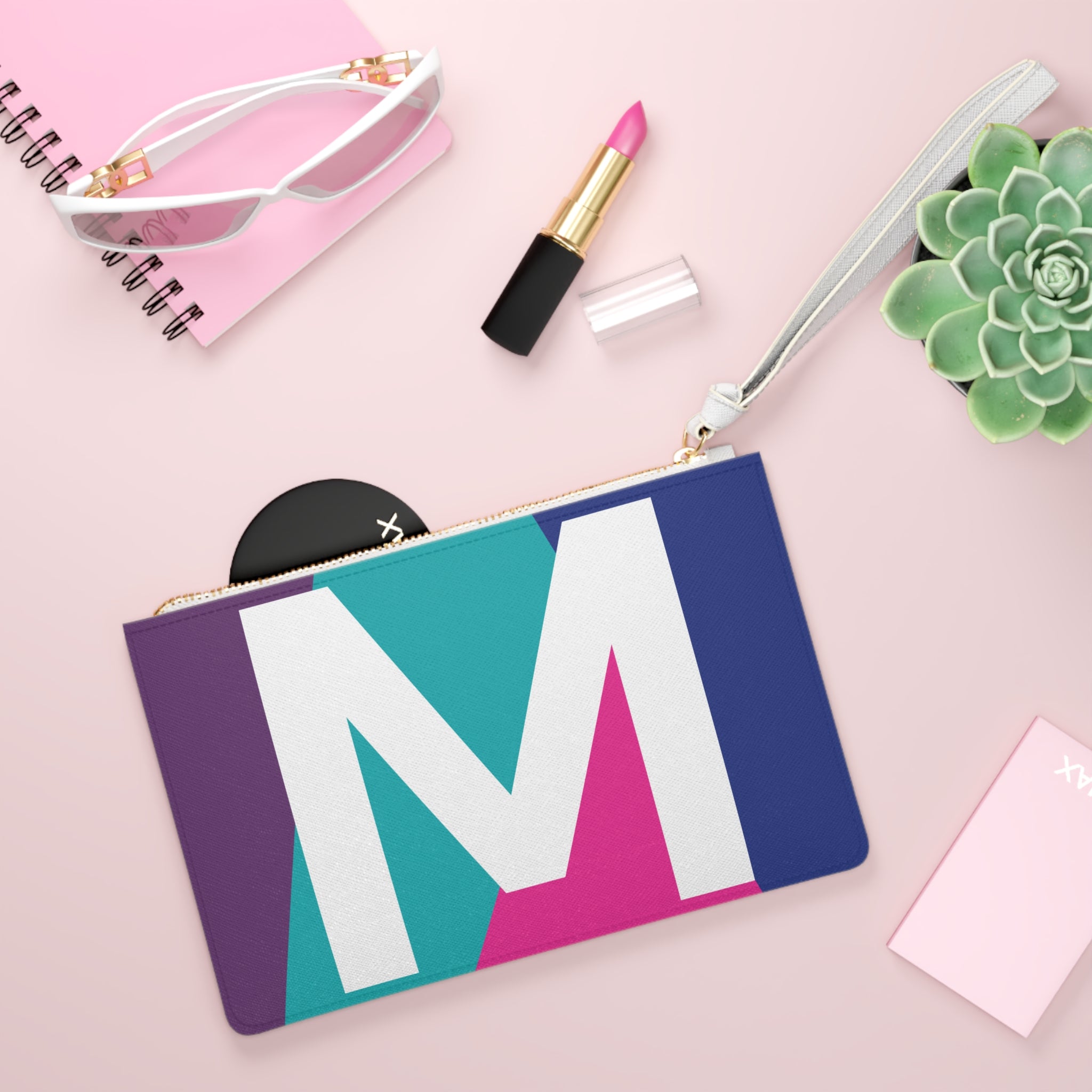 Monogram 'M' Colorblock Clutch Bag — Bold Geometric Wristlet for Everyday & Gifts