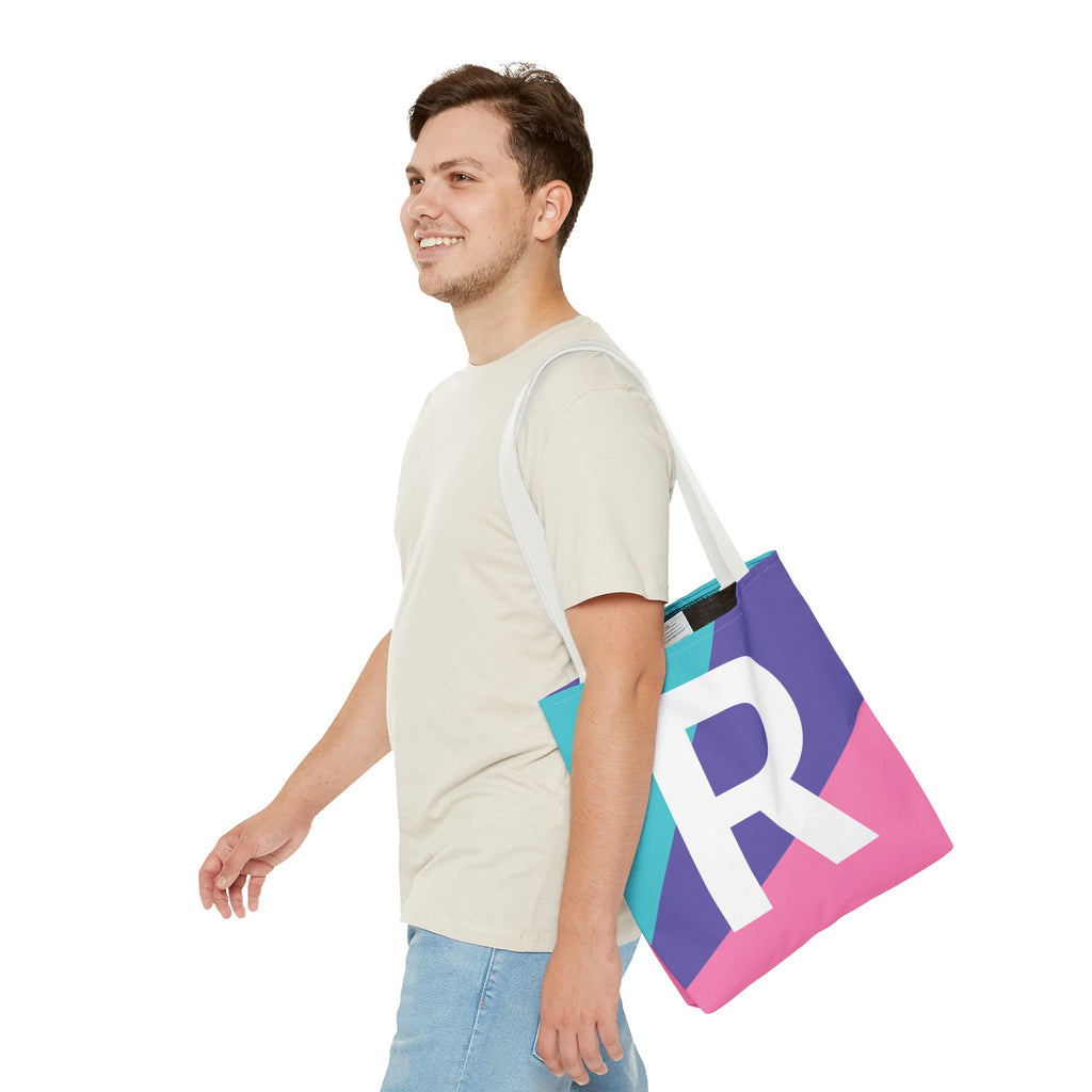 Monogram 'R' Colorblock Tote Bag — Personalized Initial R Shoulder Tote