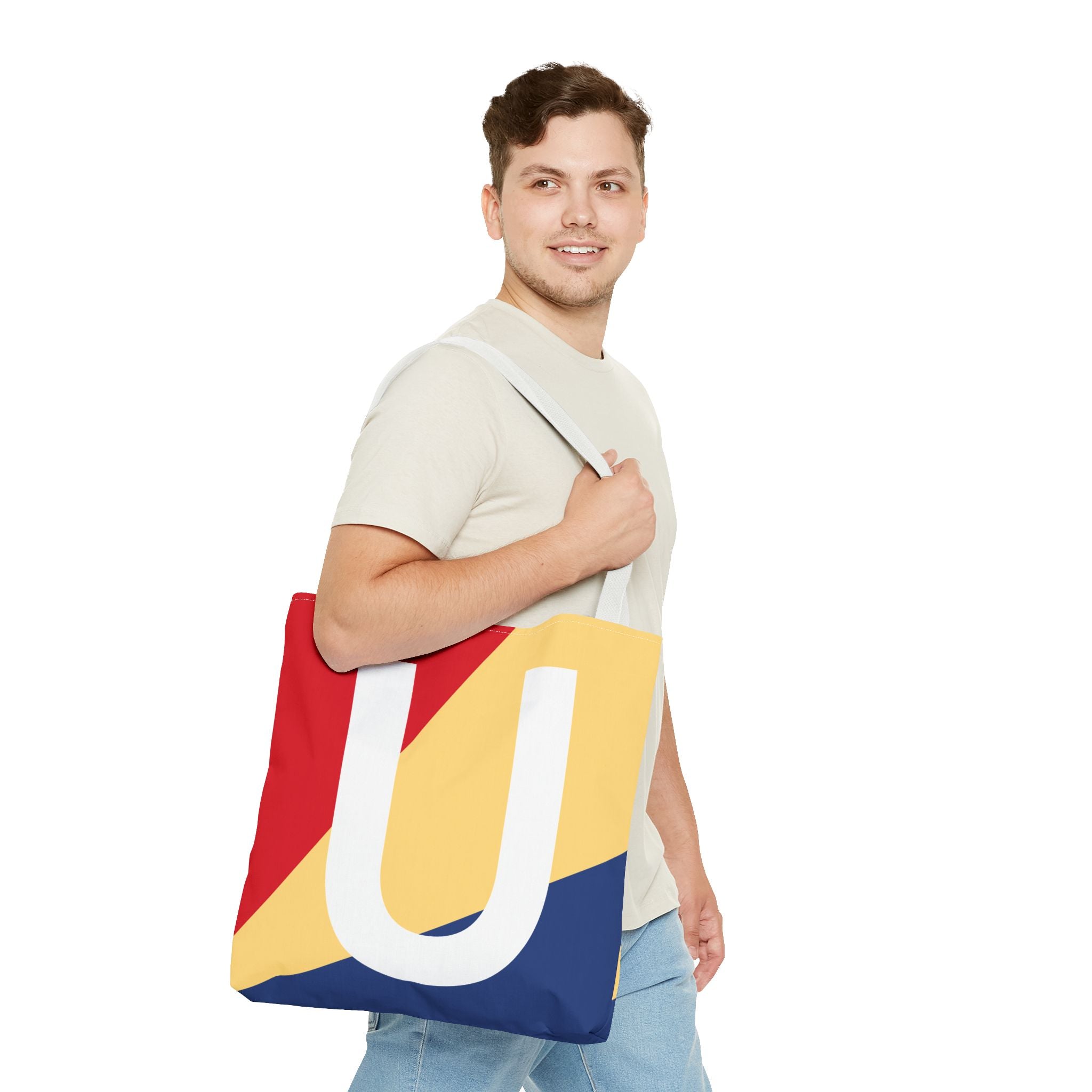 Monogram 'U' Colorblock Tote Bag — Personalized Initial U Shoulder Tote