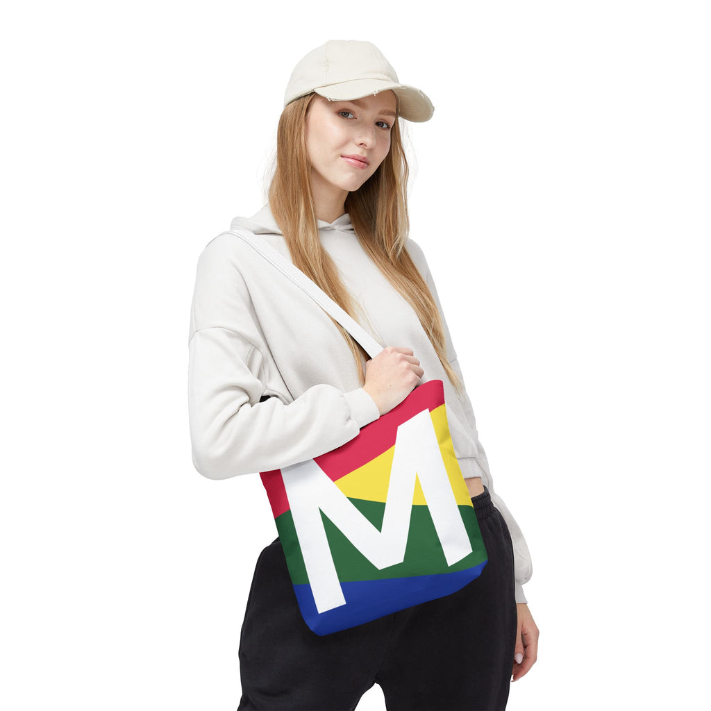 Monogram 'M' Colorblock Tote Bag — Personalized Initial M Shoulder Tote