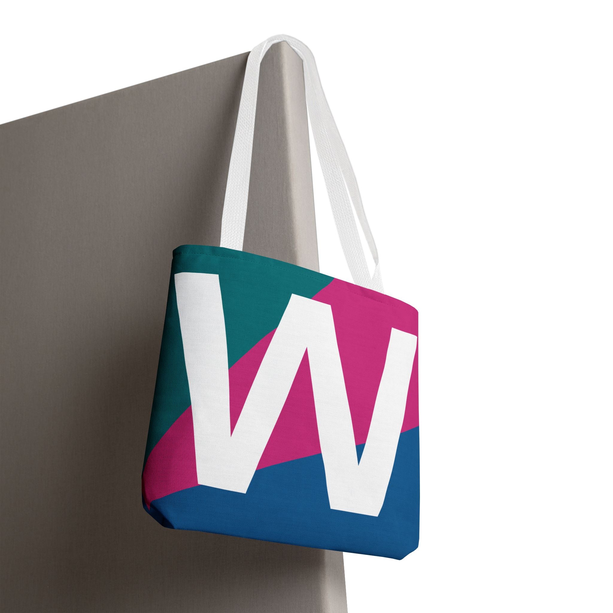 Monogram 'W' Colorblock Tote Bag — Personalized Initial W Shoulder Tote