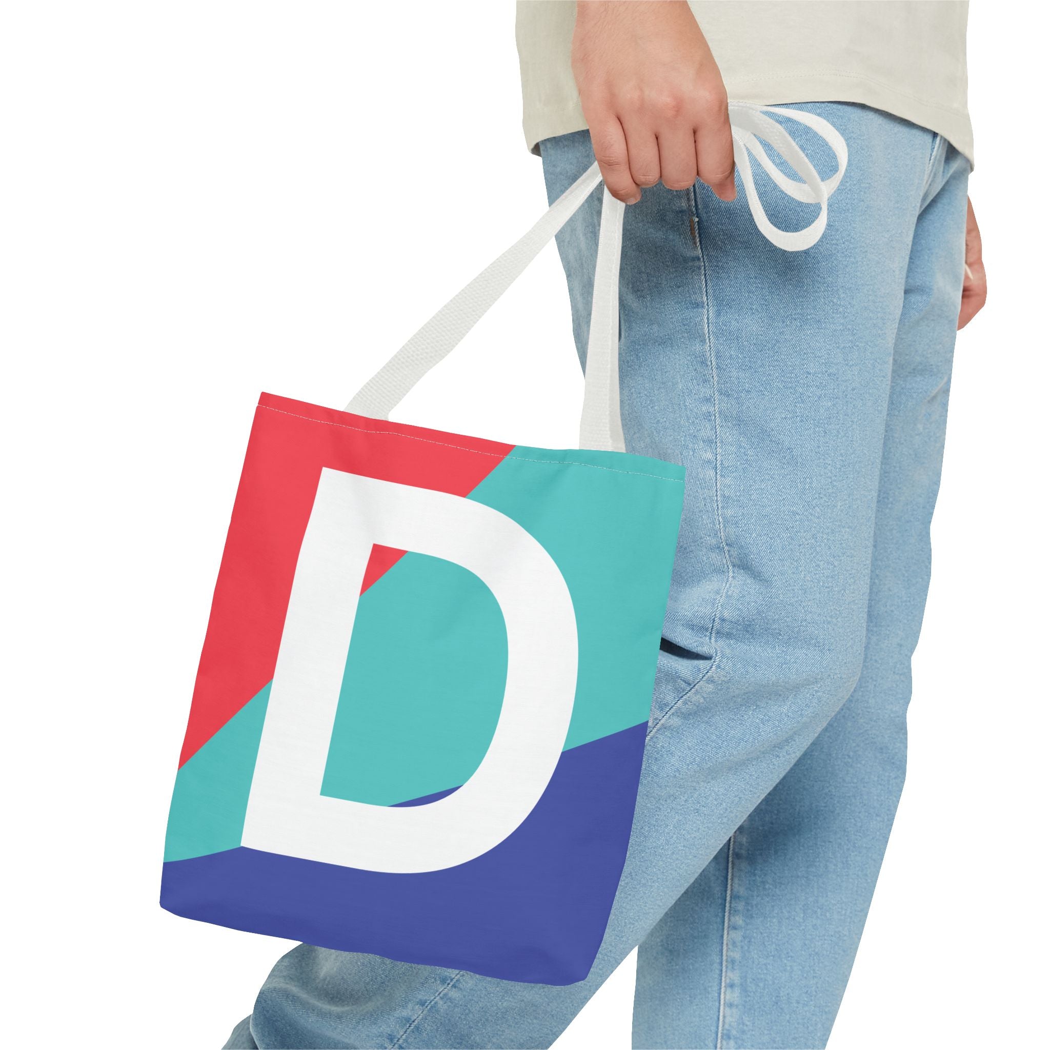 Monogram 'D' Colorblock Tote Bag — Personalized Initial D Shoulder Tote