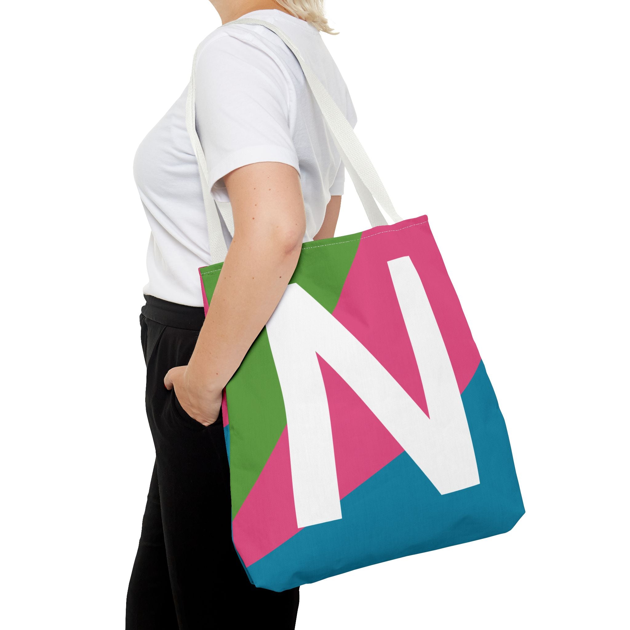 Monogram 'N' Colorblock Tote Bag — Personalized Initial N Shoulder Tote