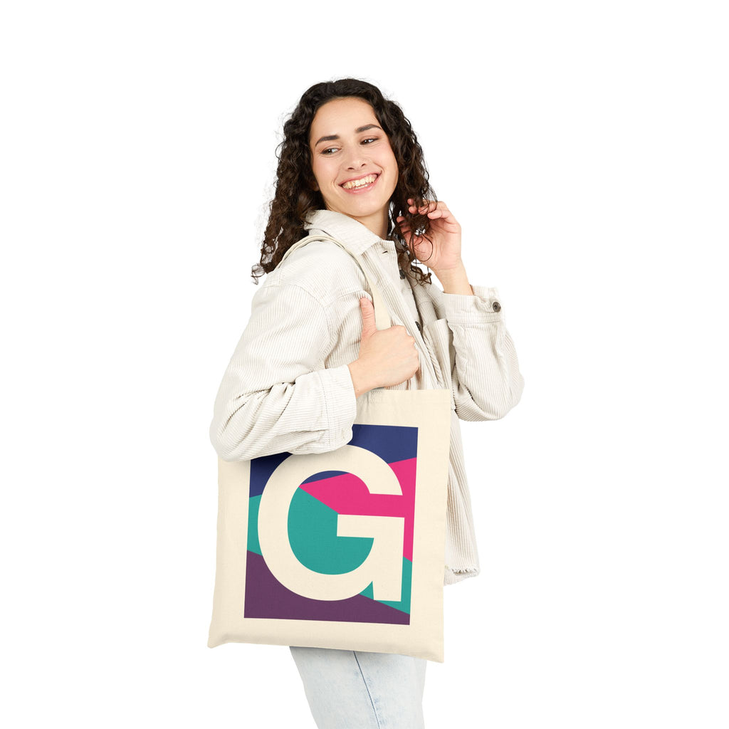Initial G Colorblock Canvas Tote Bag — Monogram Letter G Reusable Grocery Tote