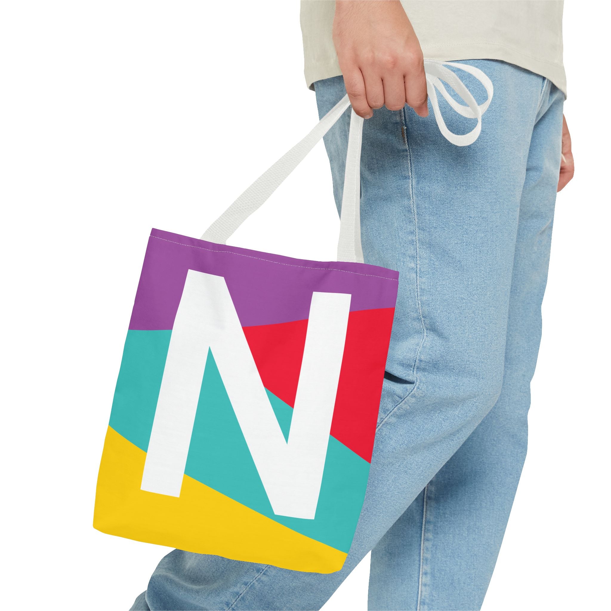 Monogram 'N' Colorblock Tote Bag — Personalized Initial N Shoulder Tote