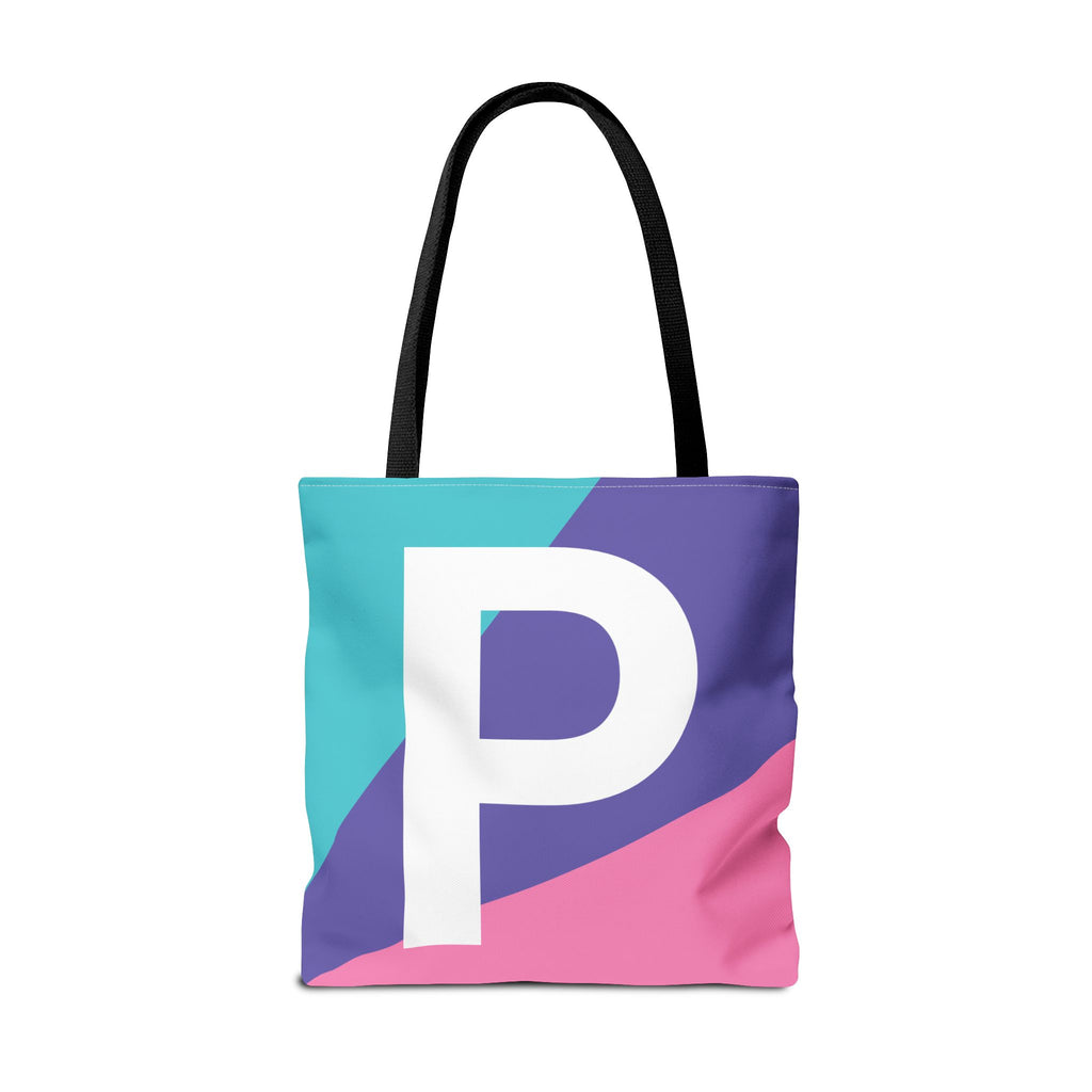 Monogram 'P' Colorblock Tote Bag — Personalized Initial P Shoulder Tote