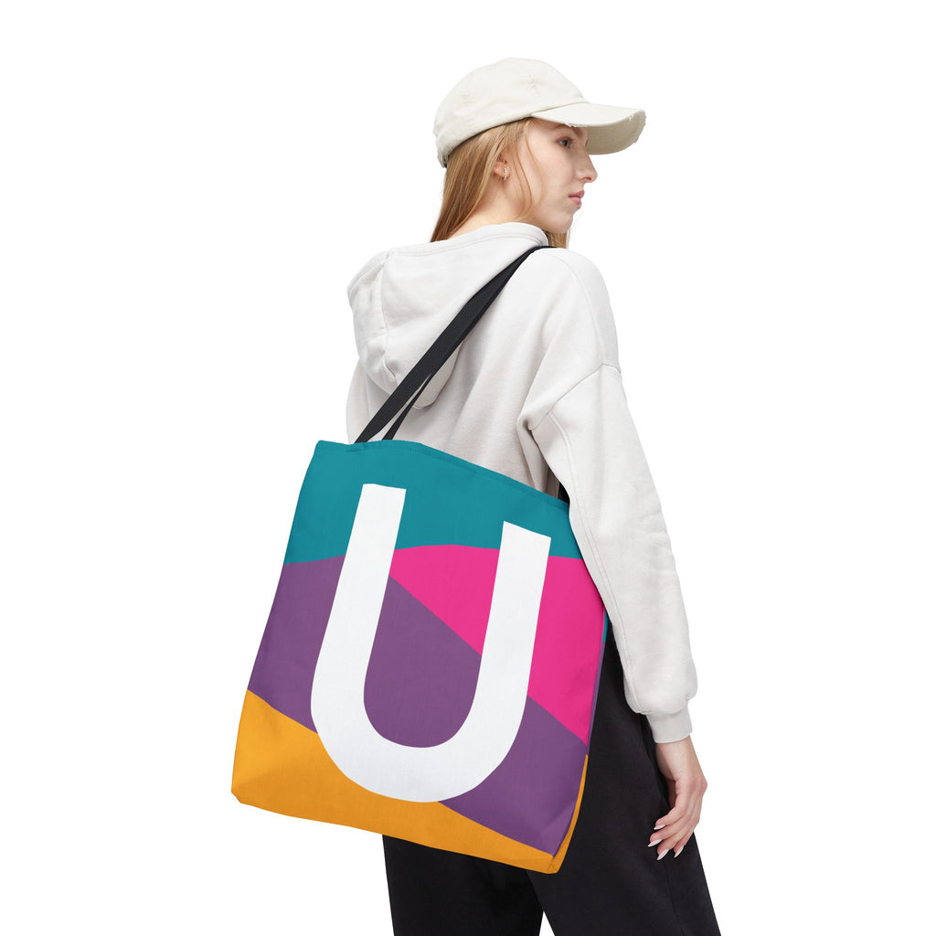 Monogram 'U' Colorblock Tote Bag — Personalized Initial U Shoulder Tote