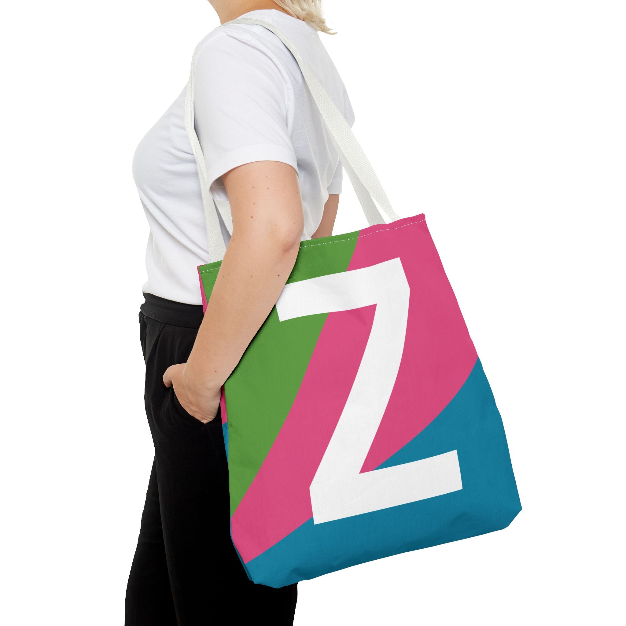 Monogram 'Z' Colorblock Tote Bag — Personalized Initial Z Shoulder Tote