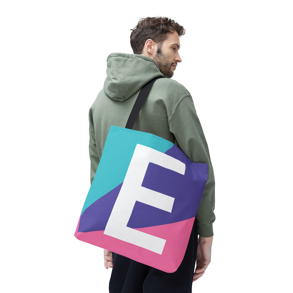 Monogram 'E' Colorblock Tote Bag — Personalized Initial E Shoulder Tote