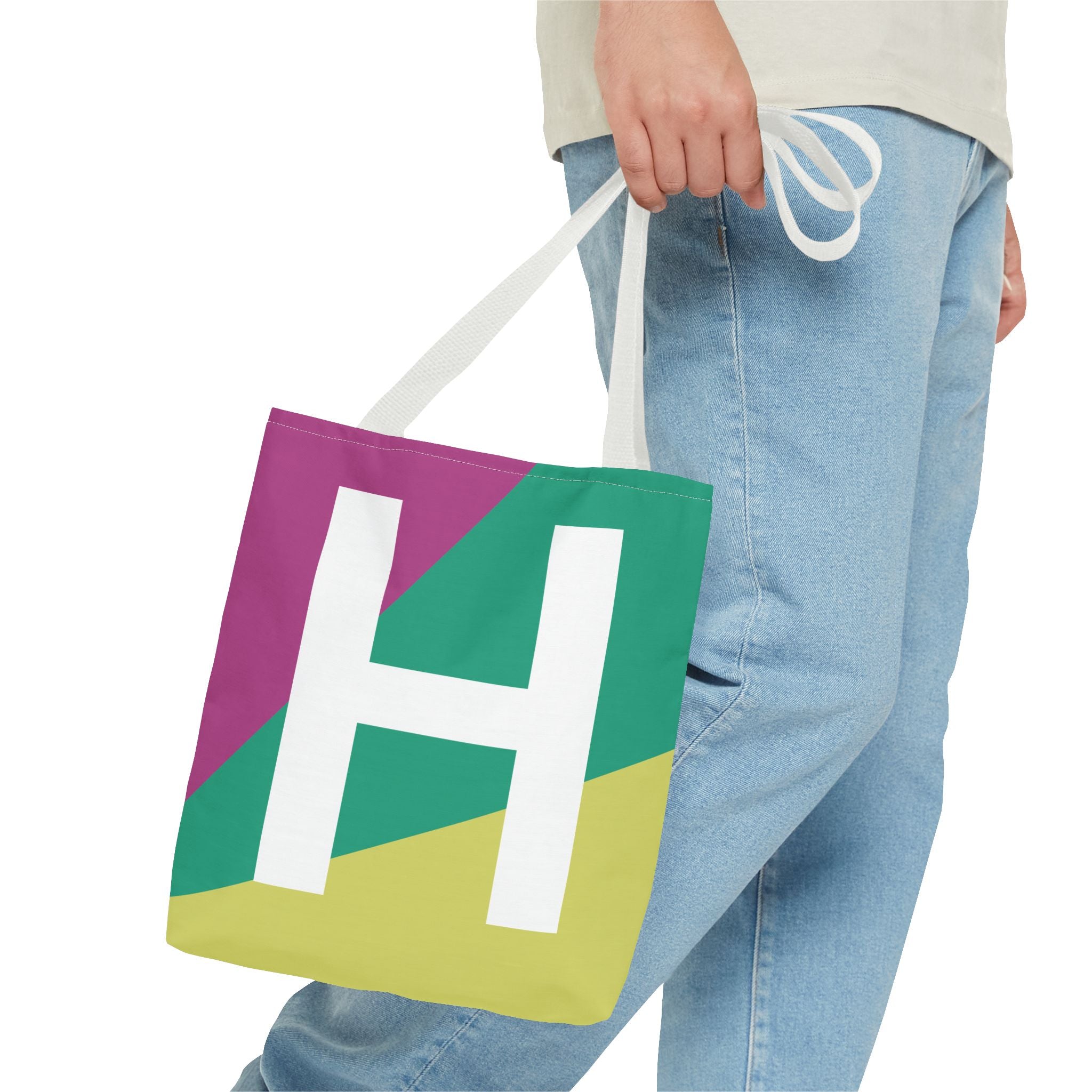Monogram 'H' Colorblock Tote Bag — Personalized Initial H Shoulder Tote