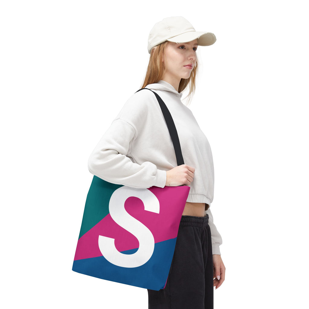 Monogram 'S' Colorblock Tote Bag — Personalized Initial S Shoulder Tote