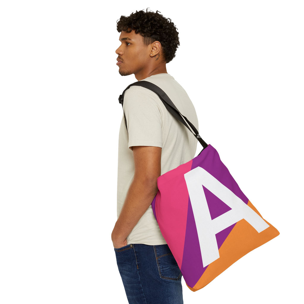 Initial Letter 'A' Colorblock Adjustable Tote Bag — Monogram Alphabet Shoulder Bag