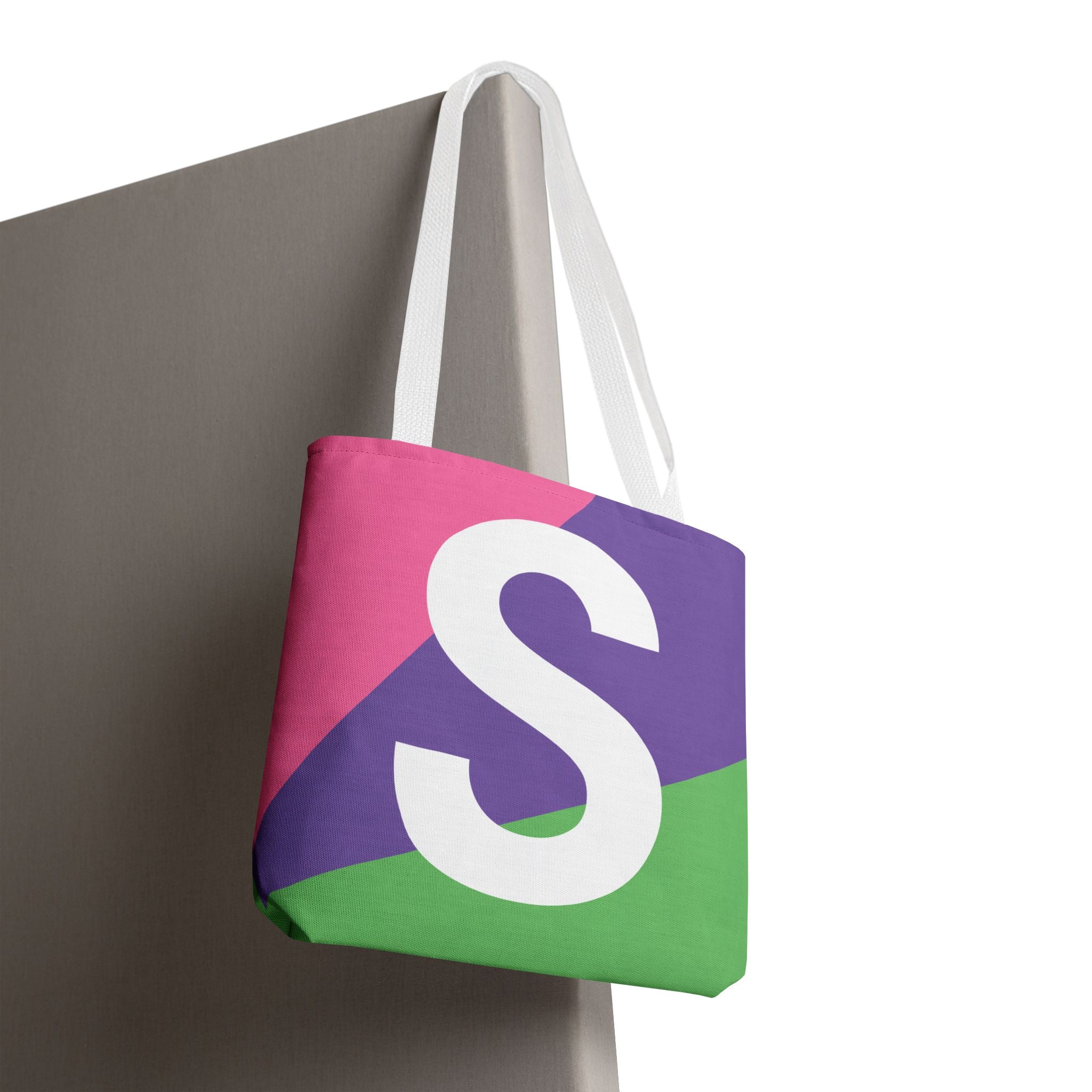 Monogram 'S' Colorblock Tote Bag — Personalized Initial S Shoulder Tote