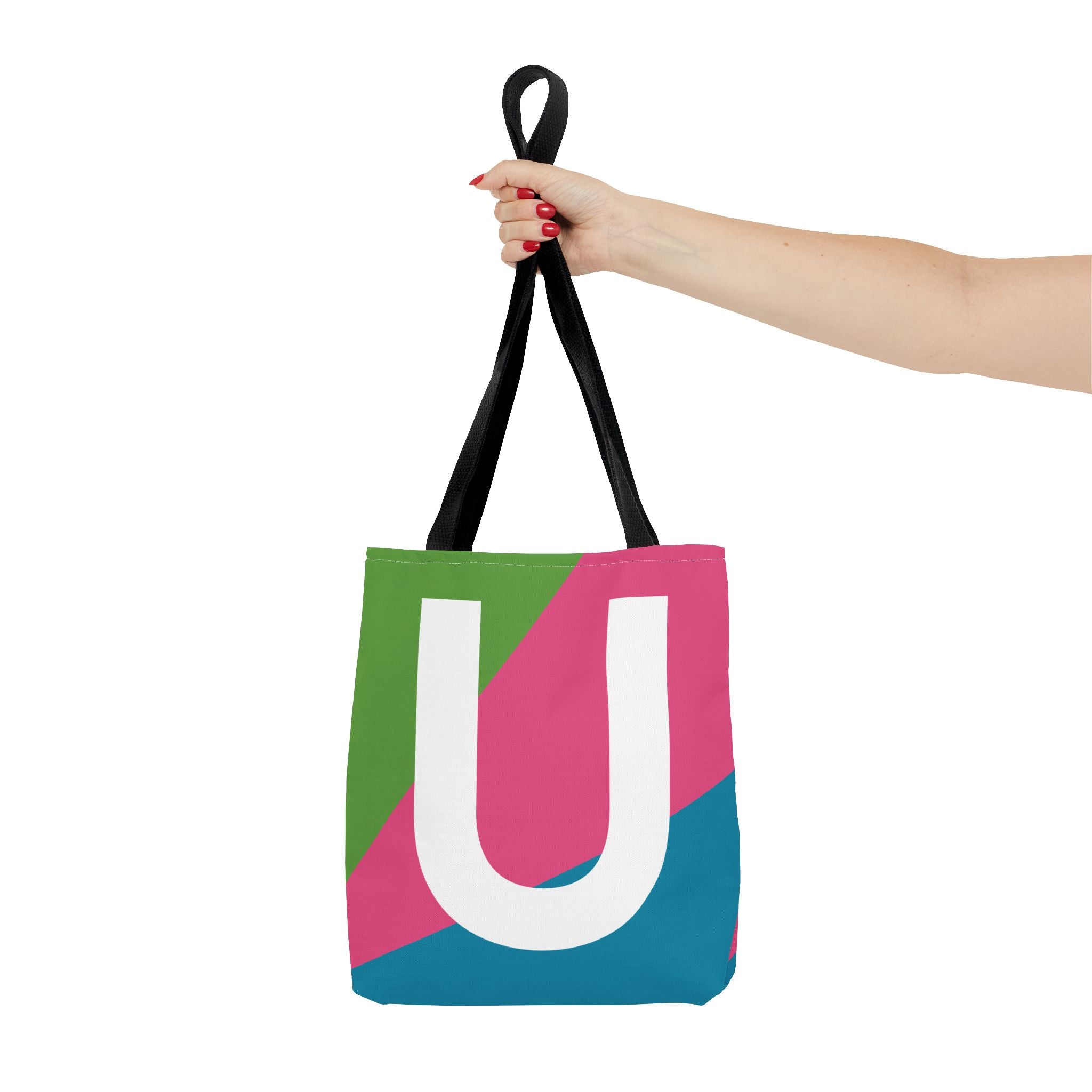 Monogram 'U' Colorblock Tote Bag — Personalized Initial U Shoulder Tote