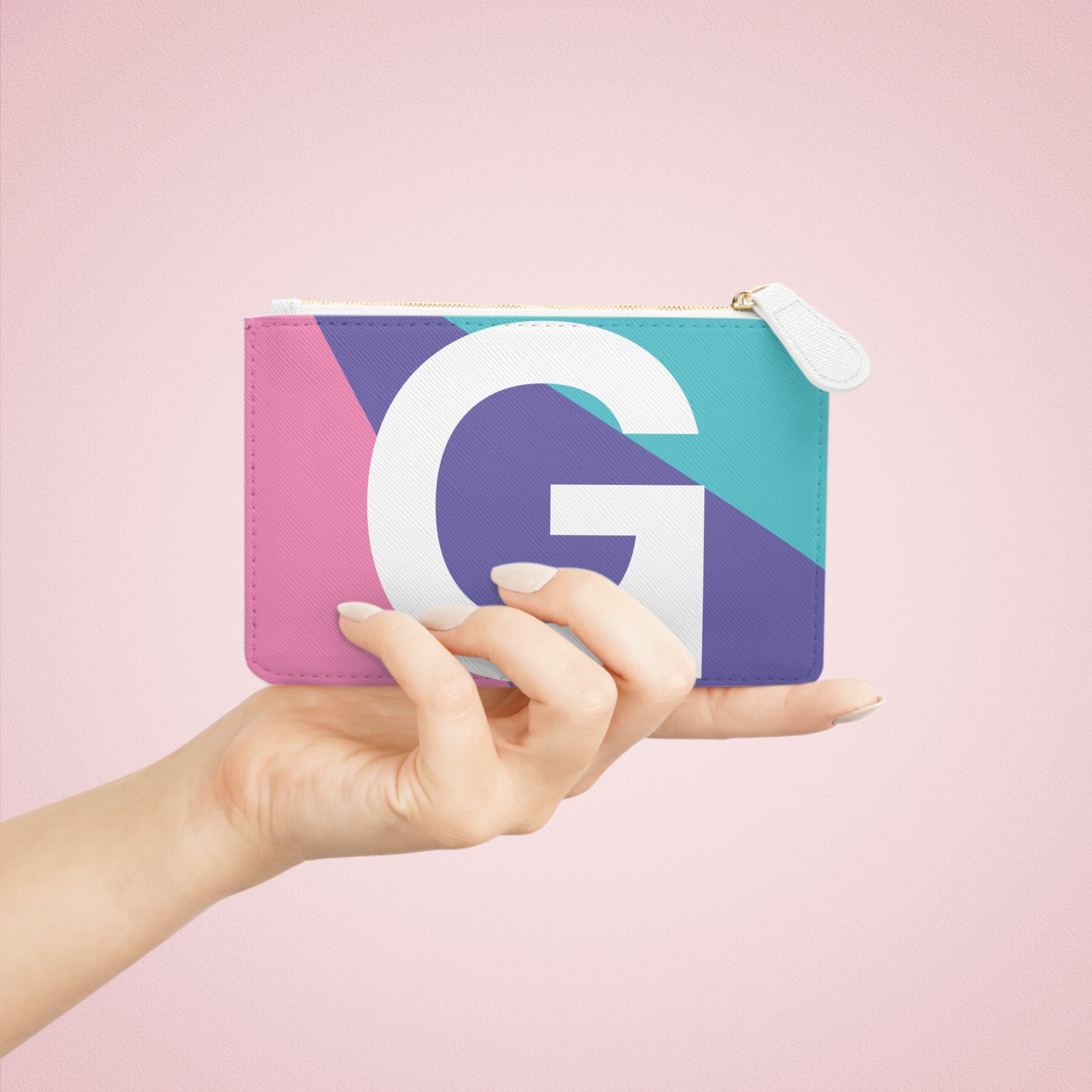 Initial G Mini Clutch — Colorblock Monogram Wristlet Wallet