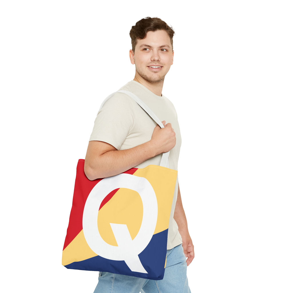 Monogram 'Q' Colorblock Tote Bag — Personalized Initial Q Shoulder Tote
