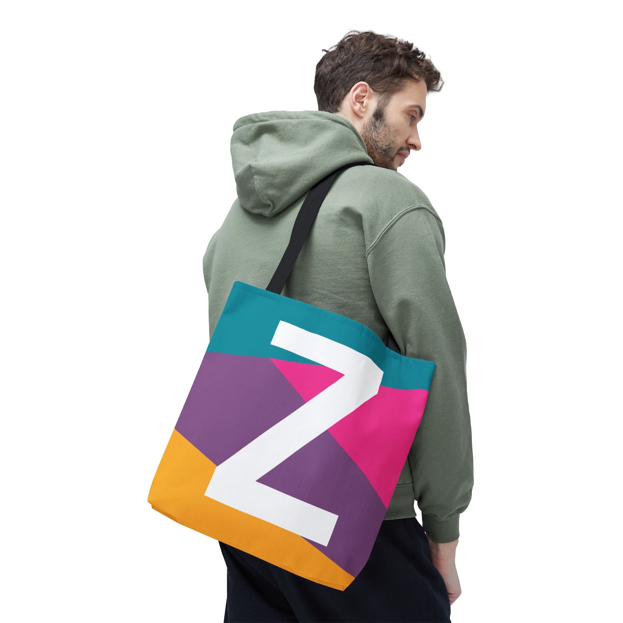 Monogram 'Z' Colorblock Tote Bag — Personalized Initial Z Shoulder Tote