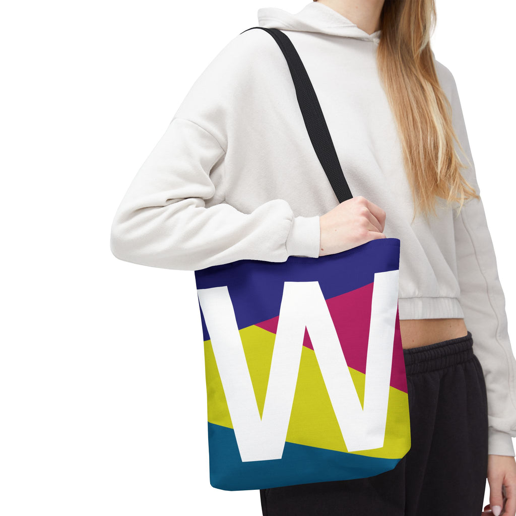 Monogram 'W' Colorblock Tote Bag — Personalized Initial W Shoulder Tote