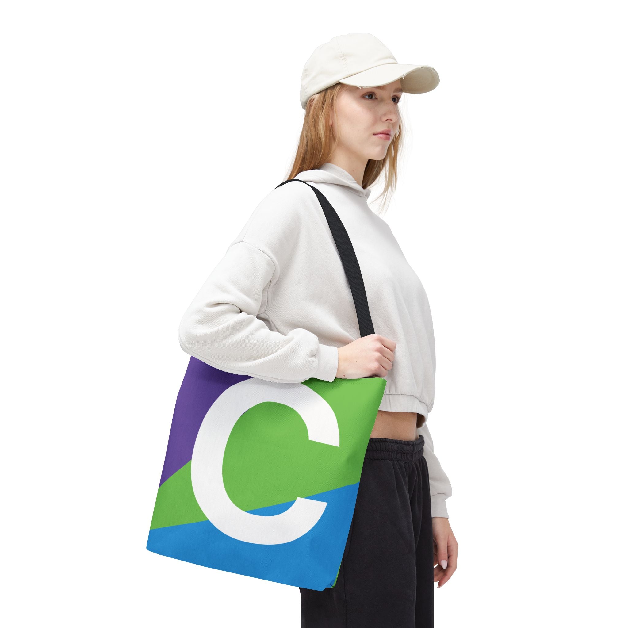 Monogram 'C' Colorblock Tote Bag — Personalized Initial C Shoulder Tote