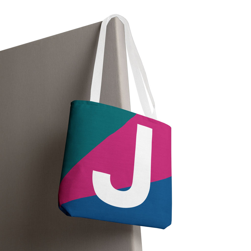 Monogram 'J' Colorblock Tote Bag — Personalized Initial J Shoulder Tote