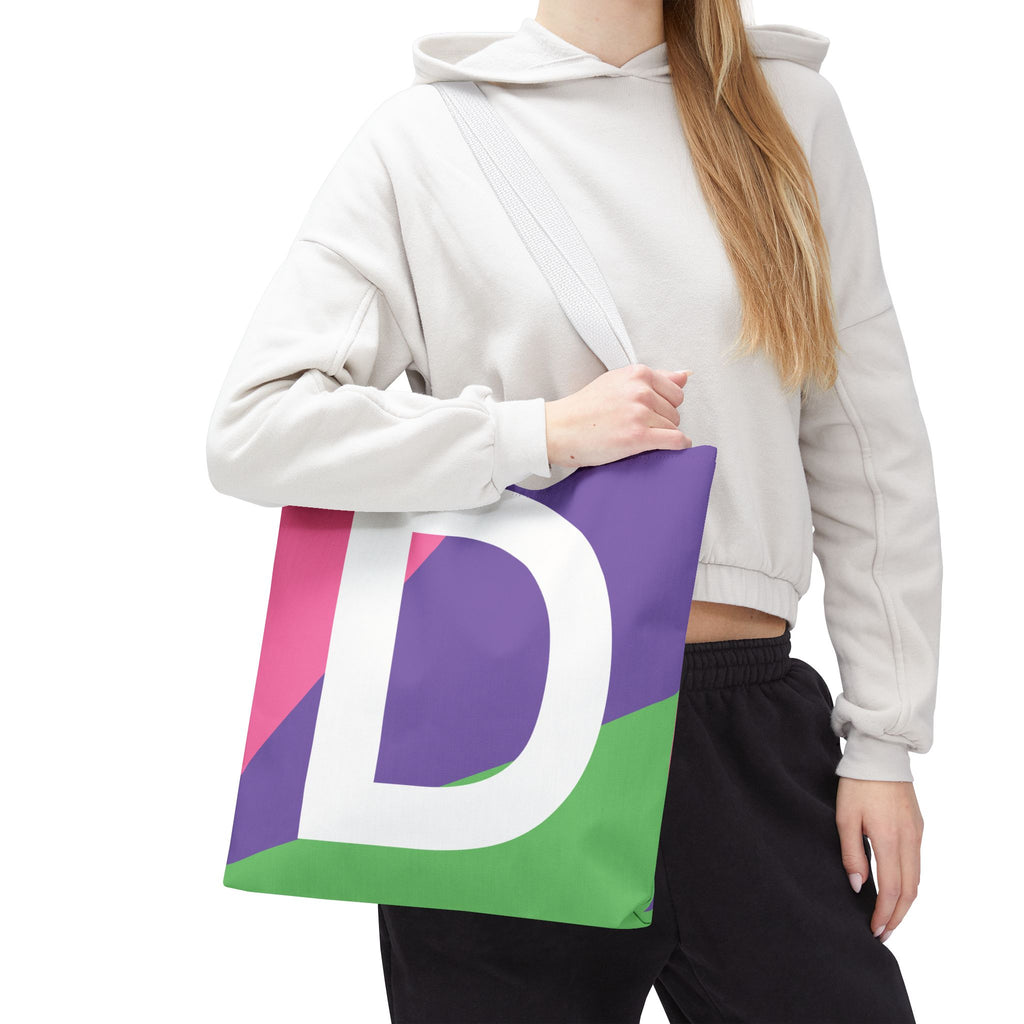 Monogram 'D' Colorblock Tote Bag — Personalized Initial D Shoulder Tote