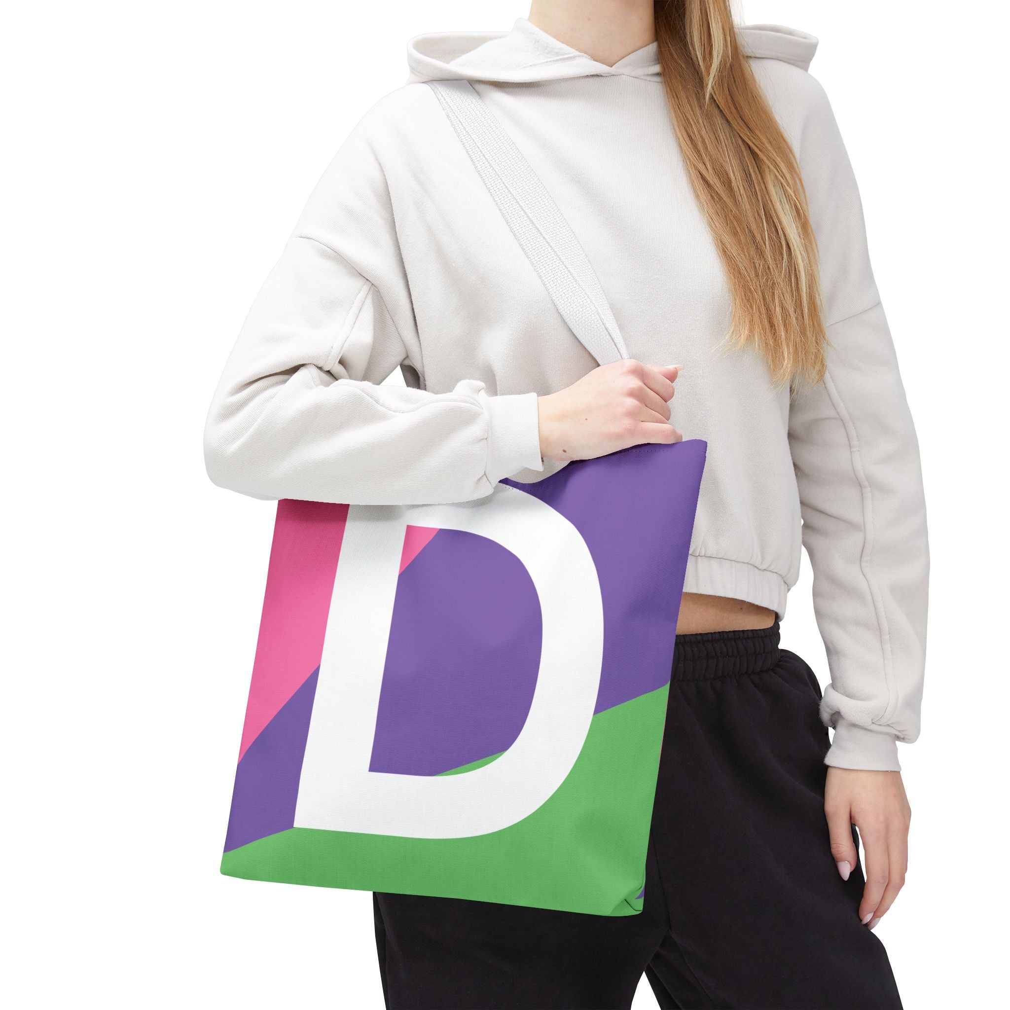 Monogram 'D' Colorblock Tote Bag — Personalized Initial D Shoulder Tote
